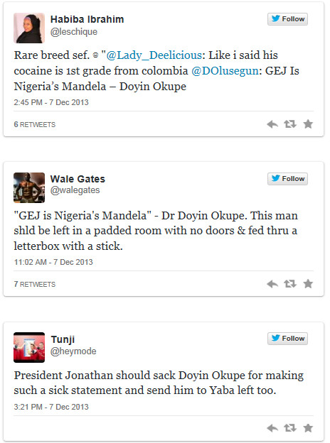 “You are a bastard”! –angry Nigerian attacks Doyin Okupe for equating Prez. Jonathan with Mandela