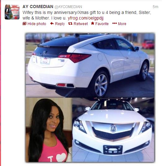 Nigeria Comedian AY Buys Acura-ZDX as Xmas Gift for Wife