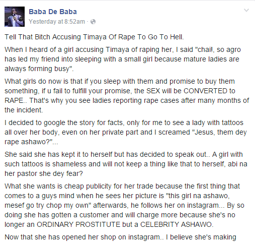 Comedian, Baba de Baba Calls Timaya R@pe Accuser Unprintable Names