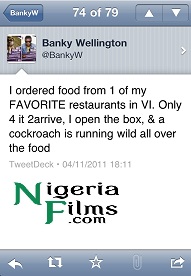 Banky W Finds Cockroach Dancing In The Meal Ordered From Porsche VI Restraunt