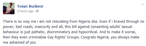 TV/Radio personality Tosyn Bucknor aganist Jonathan for passing anti-gay bill into law