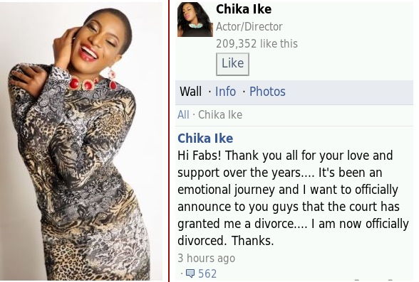 Fans lash out at Chika Ike over divorce announcement