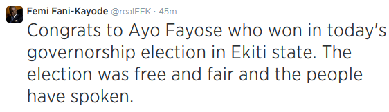 Breaking! Fayose Wins Ekiti Election