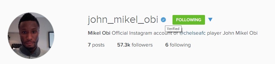 Instagram Verifies Mikel Obi’s Account