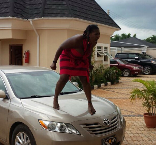 Mercy Johnson Goes ‘Gaga’; Jumps Over Car