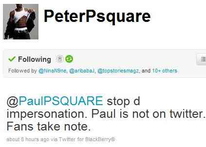 Peter (P-Square) Warns Fans Against Impersonator