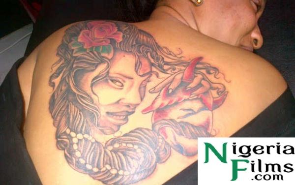 Rukky Sanda’s Back Tattoo; An Attempt To Be Like Tonto Dikeh?