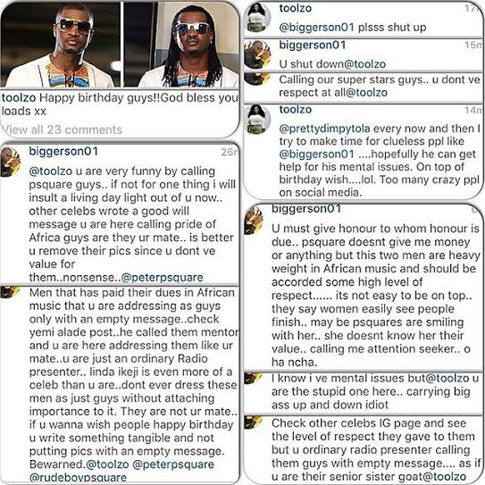 Toolz And Fans Fight Dirty On Instagram Over Her Birthday Message To Psquare (Photo)