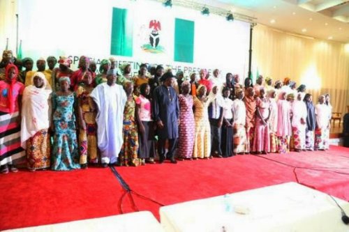 Photos: Jonathan in Close Door Meeting with Parents of Chibok Girls